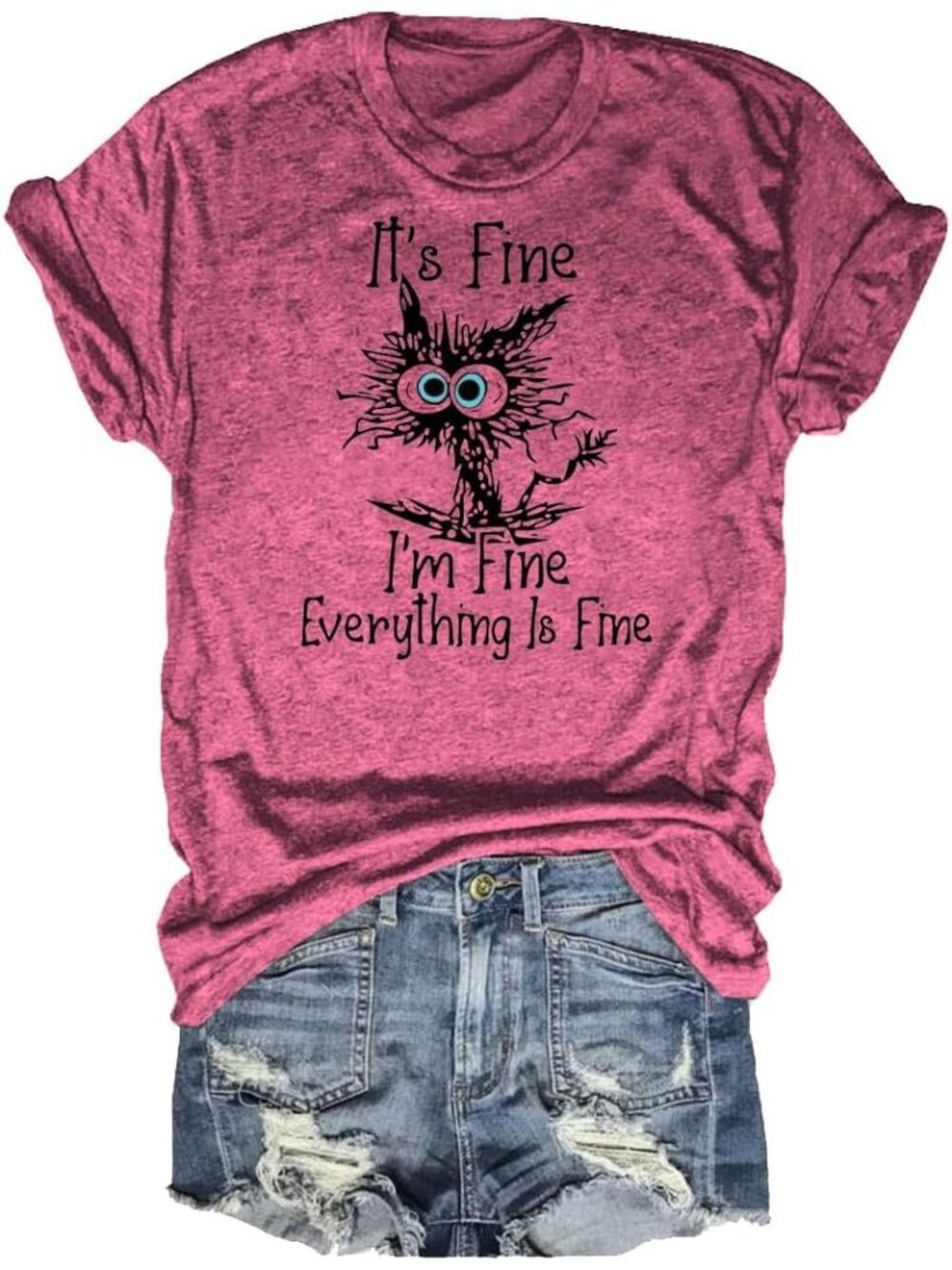 Women's Rose Red Short Sleeve Sayings Loose Fit Casual Tops Imported T Shirts